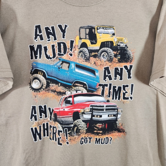 Any mud any time mens tan tshirt sz l short sleeve cotton - Picture 2 of 6